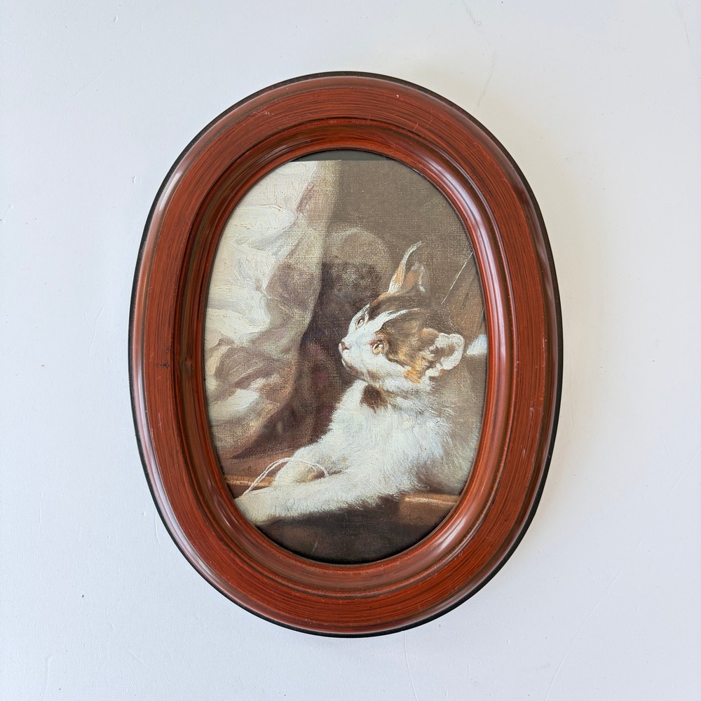 Vintage‎ Oval Faux Wood Grain Picture Frame Brown Mahogany Tone 8x6 Wall Decor
